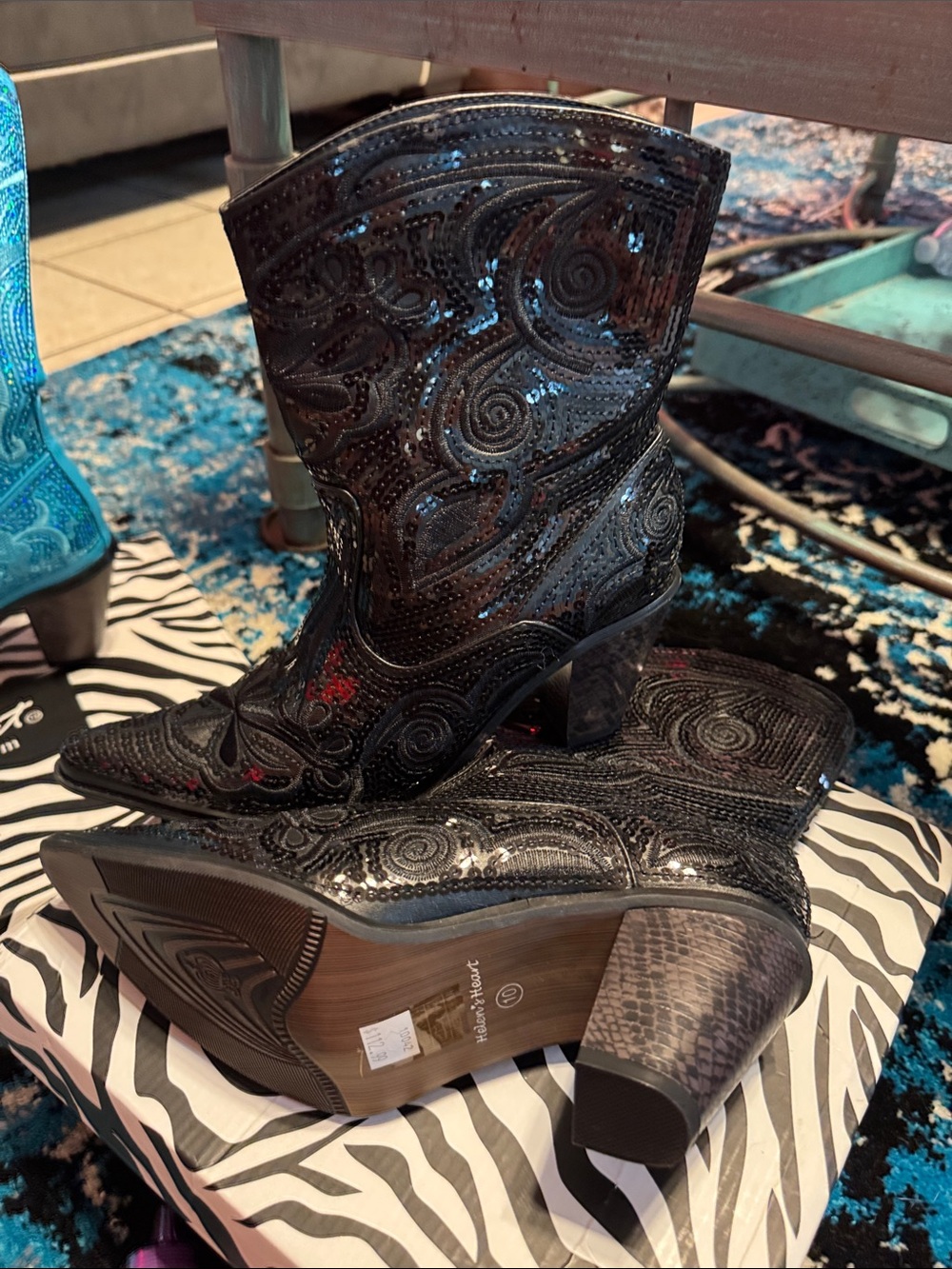 Women's Black Sequin Heeled Western Boots